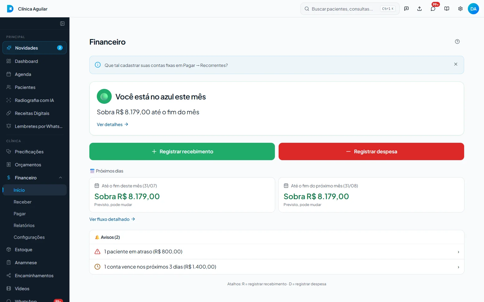 Semáforo financeiro do Densist com previsão de fim de mês